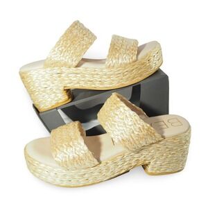 Beach by Matisse Ocean Ave Raffia Platform Sandals Women 9M Tan Woven Slides